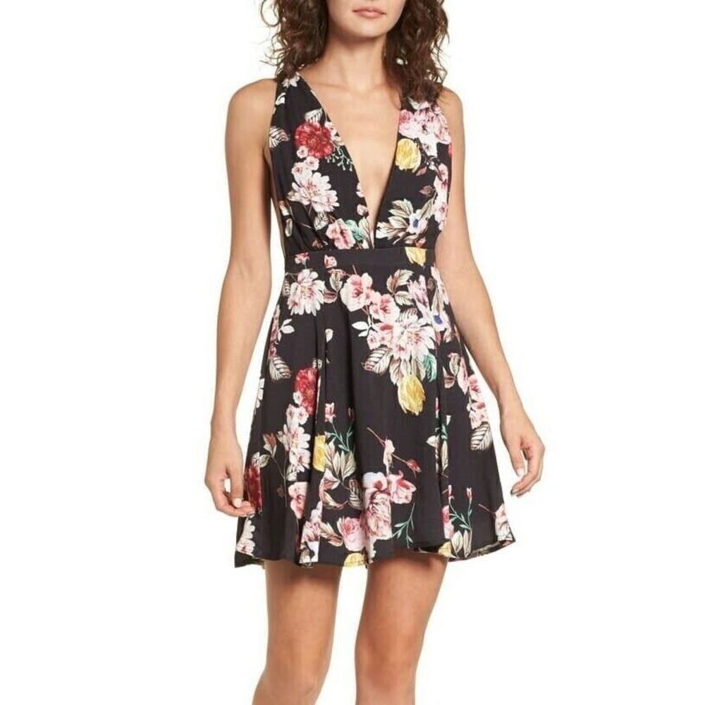 AFRM Dress Size X-Large Black Floral‎ Stevie Floral Fit & Flare